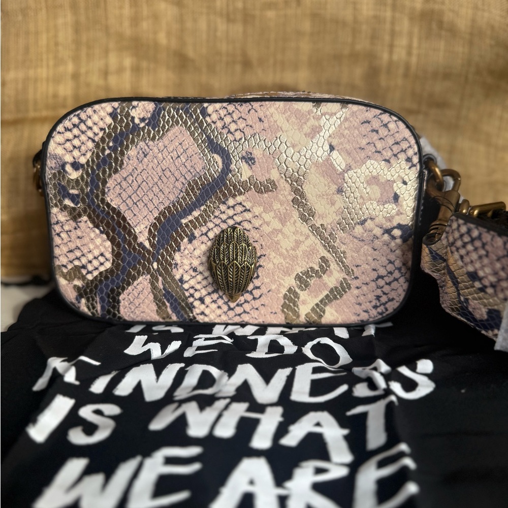 Kurt Geiger Shoreditch Small Camera Crossbody Bag in Pink Snake-Embossed Leather - Picture 1 of 5